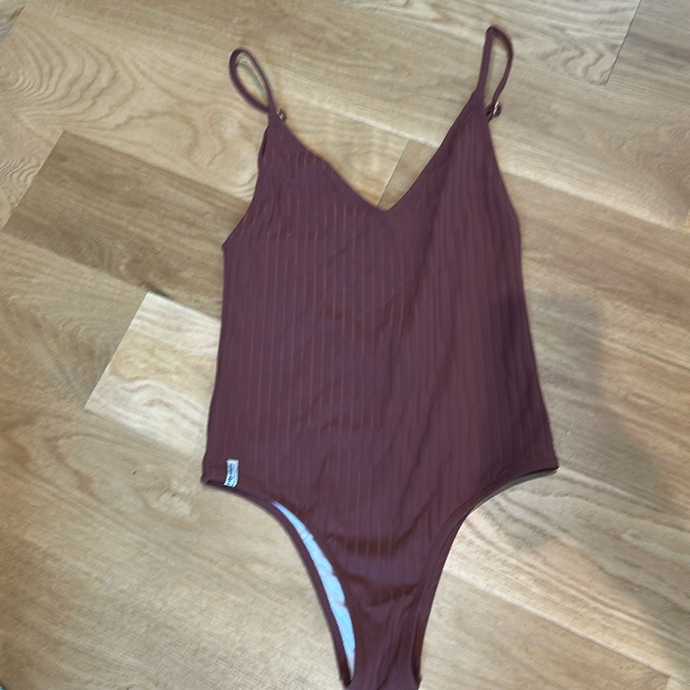 Rhythm. Brown Ribbed One Piece Bathing Suit